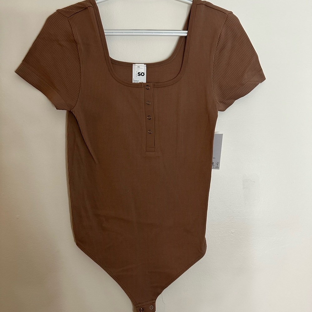 SO Women's Brown Ribbed Bodysuit